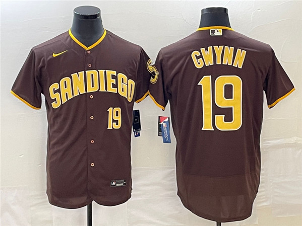Men's San Diego Padres #19 Tony Gwynn Coffee Flex Base With Patch Stitched Jersey